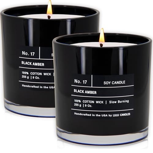 Lulu Candles | Black Amber | Luxury Scented Soy Jar Candle | Hand Poured in The USA | Highly Scented & Long Lasting (9 Oz. 2 Pack)