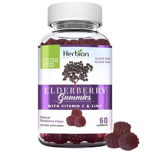 HERBION Elderberry Gummies with Vitamin C & Zinc - Healthy Immune System Support - Gluten-Free & Gelatin-Free - 60 Gummies for Adults & Children 4 Years & Above - Made in USA, 60 Count (Pack of 1)