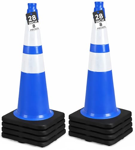 Image of BESEA 8 Pack 28 Inch Blue Traffic Cones with Wide Weighted Base