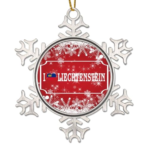 WoGuangis Liechtenstein - Adorno para árbol de Navidad de Liechtenstein I Love Snowflake de metal, colgante para árbol de Navidad, adorno de árbol de Navidad de 7,6 cm