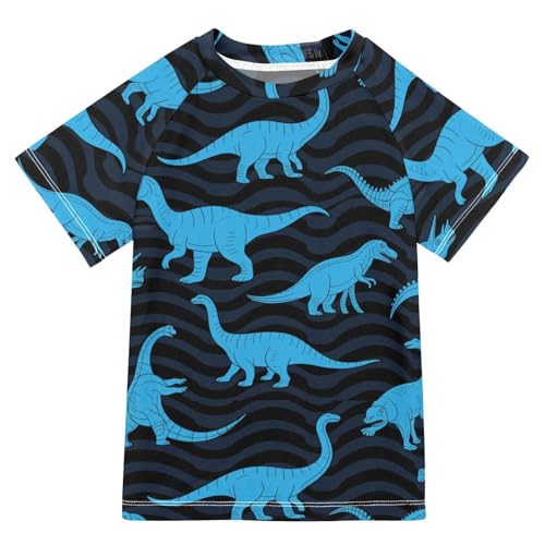 Animal Dinosaur Fluorescence Blue Black Short Sleeve Matching Bathing Suits for Kids Swimsuits for Little Girls Girls Swimsuit with Rashguard for 3-12 Years trajes de bano para nina