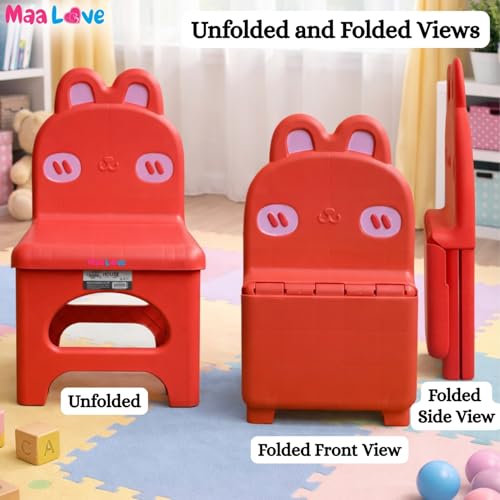 Image of Plastic Foldable Chair for Kids | School Study Chair for Indoor or Outdoor Use for Toddler Kids | Strong & Stable, Safe Rounded Edges | Capacity Up to 40 Kg (Rabbit Red)