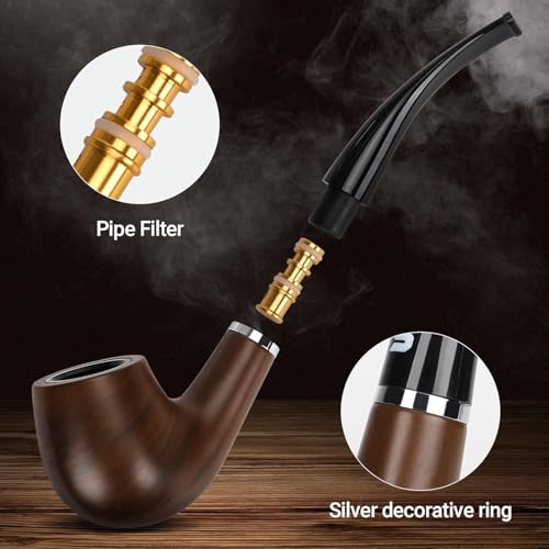 Image of Sanda Classic Tobacco Smoking Pipe, Resin Brown Wood Design with Black Stem, Traditional Curved Bowl Shape Cigar Pipe, Perfect Beginner Pipe, Gift Set