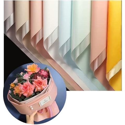 XICHEN 24 Counts /8 Colors Florist Bouquet Supplies,DIY Crafts,Gift Packaging or Gift Box Packaging, pearl and matte two-color Double sided flowers wrapping paper 22.8x22.8Inch Cover