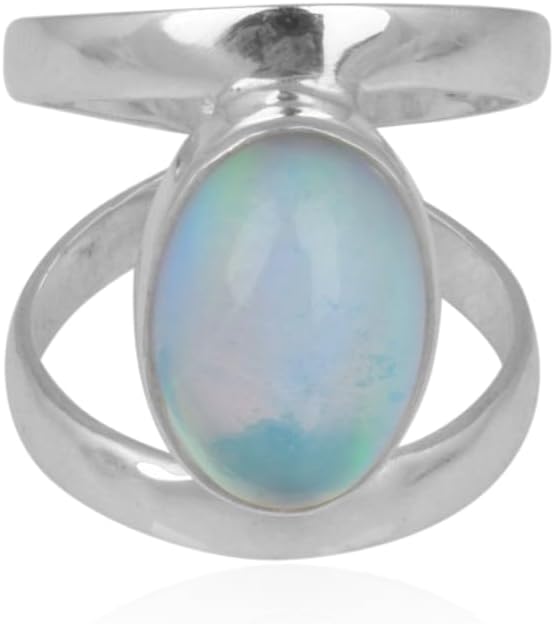 Aurora Opal Multi Fire Gemstone Ring 925 Sterling Silver Oval Shape Double Band Handmade Elegant Ring For Wedding Beautiful Shiny Opal Jewelry For Women Friendship Ring By NKG