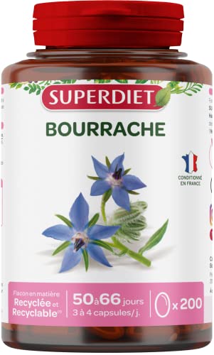 SUPERDIET® - HUILE DE BOURRACHE - Beauté de la peau -Phytothérapie - Fabrication française - 200 capsules