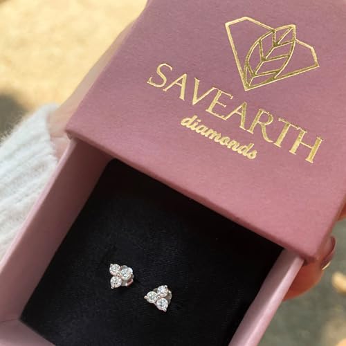 1/2 Carat Lab Created Moissanite & Lab Grown Diamond 3-Stone Stud Earring In 14k Gold Over Sterling Silver Jewelry Gift For Women (0.50 Cttw), Gift For Her3