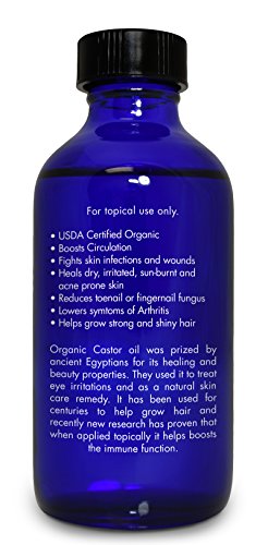 Zongle USDA Certified Organic Castor Oil, Cold Pressed, Ricinus Communis, 4 OZ
