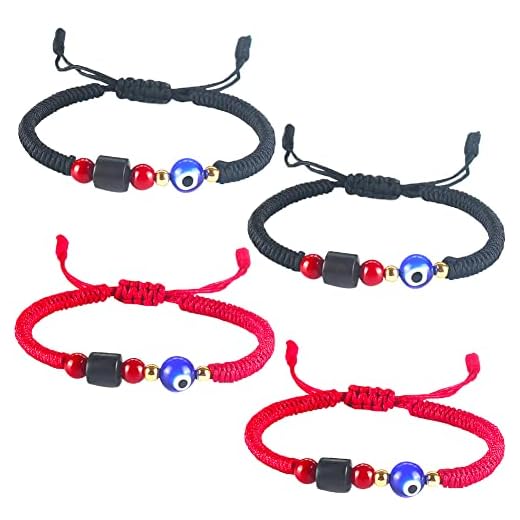 Evil Eye armband handvävt, 4 st onda ögat-armband, justerbart reparmband, unisex vänskapsarmband, reparmband, röd & svart