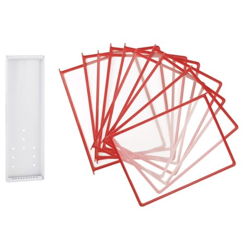 LEVIATAN Wand-Sichttafelsystem A4 | 10 Präsentationstafeln | Platzsparende Wandhalterung aus Metall | Für Büro, Lager und Produktion | Rot
