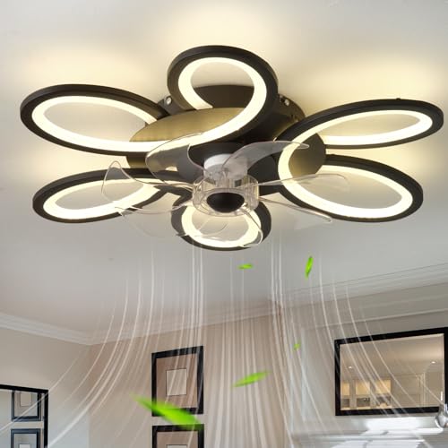 QINGYING Ventilateur Plafond Avec Lumiere Fleurs Et Télécommande, LED Dimmable Silencieux Lustre Ventilateur, DC 6 Vitesse Fonction Mémoire Plafonnier...