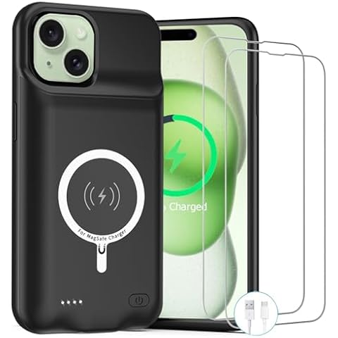 Battery Case for iPhone 15 , Upgraded 10000mAh Rechargeable Portable Charging Case with Wireless Charging Compatible for iPhone 15 (6.1 inch) with Carplay Extended Battery Pack Charger Case (Black) Cover