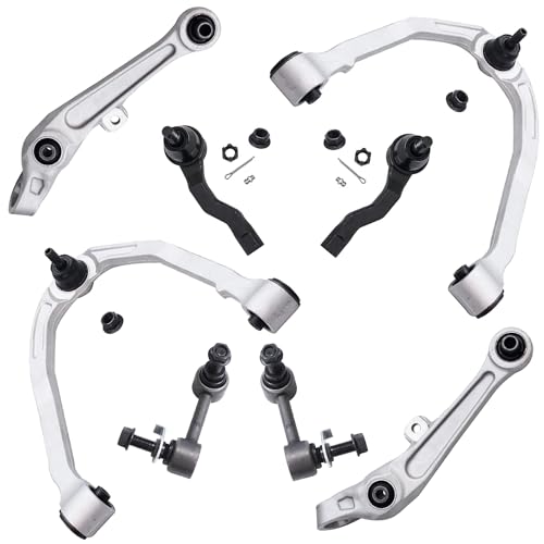 Image of Detroit Axle - RWD Front End 8pc Suspension Kit for 2003-2004 Nissan 350Z Infiniti G35, 4 Lower Forward & Upper Control Arms 2 Outer Tie Rods 2 Sway Bars Replacement