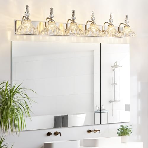 LBSQJ Vintage Bathroom Vanity Light, 6-Light Brushed Nickel Vanity Lighting