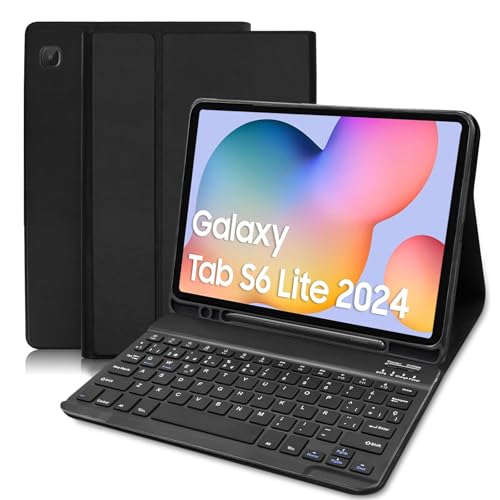 COEZFE Funda Teclado para Samsung Galaxy Tab S6 Lite 10.4 2024, Español Ñ Teclado para Samsung Tab S6 Lite 2024/2022/2020, Delgada Funda para Galaxy S6 Lite (SM-P620/P625/P613/P619/P615/P610), Negro