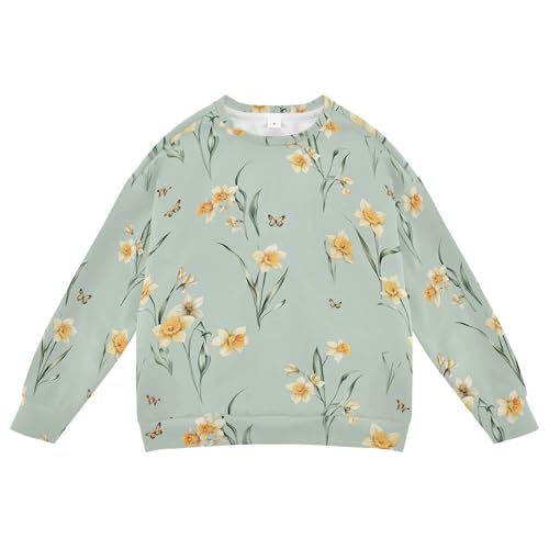 JUNZAN Cute Daffodils Sage Green Little Girls Sweatshirt Hoodie Long Sleeve Kids Hoodies Boys Party 4T