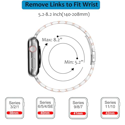 Image of Slim Stainless Band for Apple Watch Series 11-1 /SE, Ultra 3-1 | Jewelry iWatch Bracelet for Women, Dressy Business Metal Strap, Elegant Butterfly Clasp, Bonus Phone Lanyard Gift Set