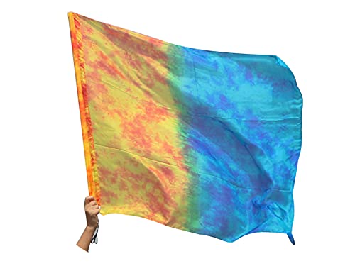 Winged Sirenny Silk Flag Poi with a Hard Rod, 40" rectangular Spinning Flowy Play Silk for Church Prophetic Worship Adoration Praise Dance (Fire and Ice)