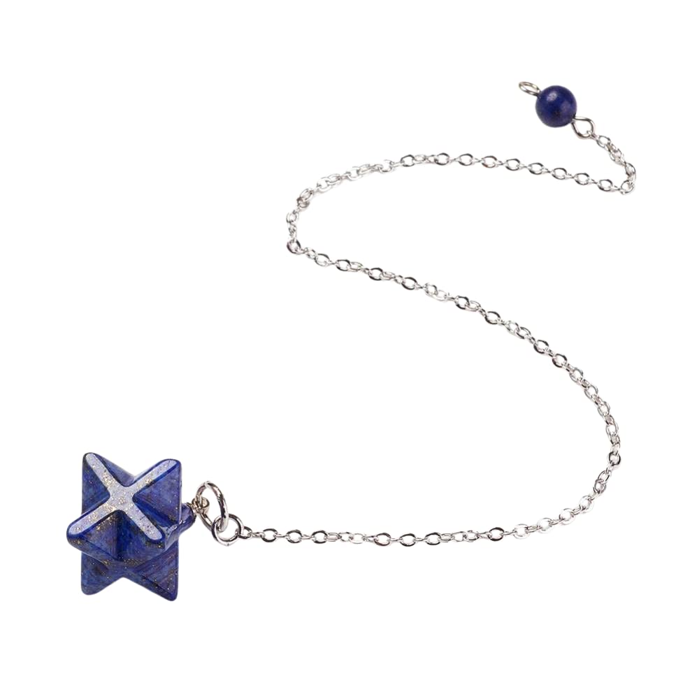 VIE Chakra Merkaba Star Pendulum, Lapis Lazuli with Brass Chains, One