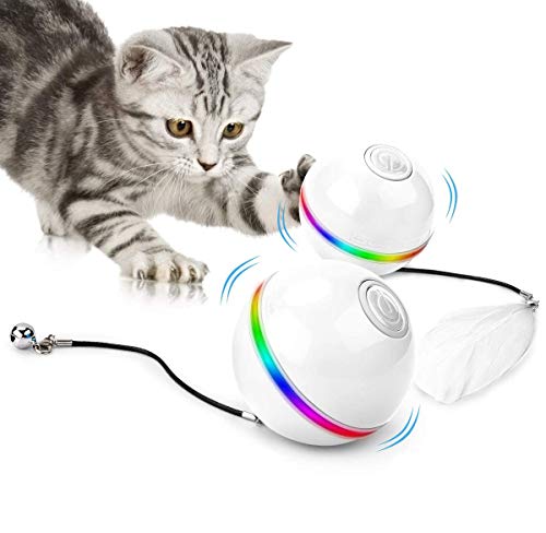 FYNIGO juguete para gatos de interior para gatos,juguete eléctrico interactivo,con rotación automática de 360u00b0y función de carga USB,así como 2 modos de iluminación y función de apagado automático