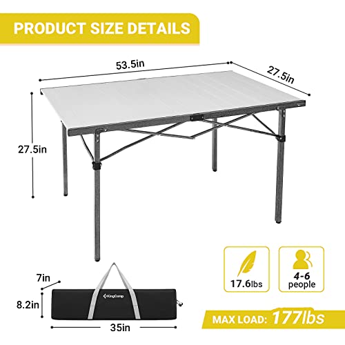 Kingcamp Kc2133_Black/Silver-Usvc1 Portable Stable Table For Outdoor Picnic, Camping, Barbecue And Backyard Party, 4-6 Person, 53.5"×27.5" #TOP1