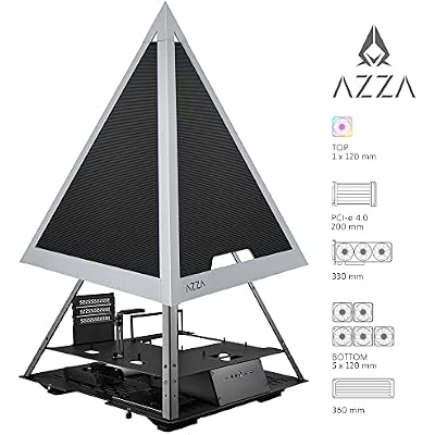 AZZA Pyramid Mesh PC Case - ATX Pyramid Enclosure with Mesh Panels & Anodized Aluminum Frame, E-ATX MB & 360mm Radiator Support, 120mm ARGB Apex Fan - PCI-e 4.0 x16 Riser Cable & GPU Holder