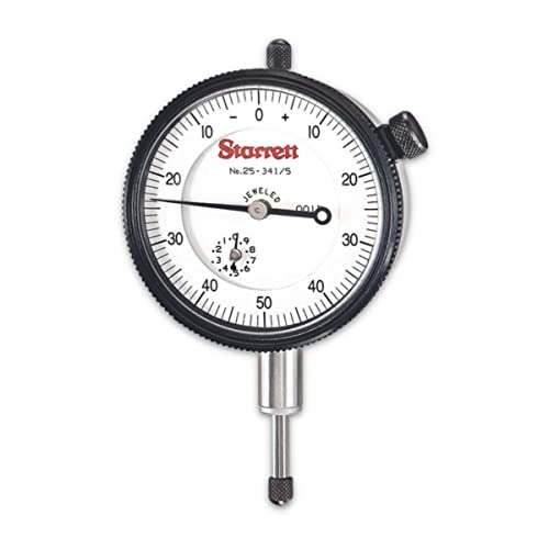 Starrett 25 Series Dial Indicator with Jewel Bearings and Lug-On-Center Back - White Face, 0-.500" Range, 0-50-0 Balanced Dial, .001" Graduations - 25-341/5J