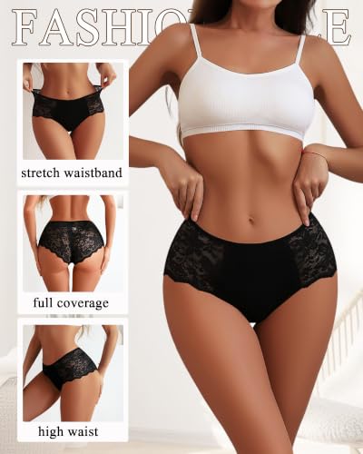 Image of Sexy Underwear for Women Cotton High Waisted Brief Lady Lace Panties 6 Pack