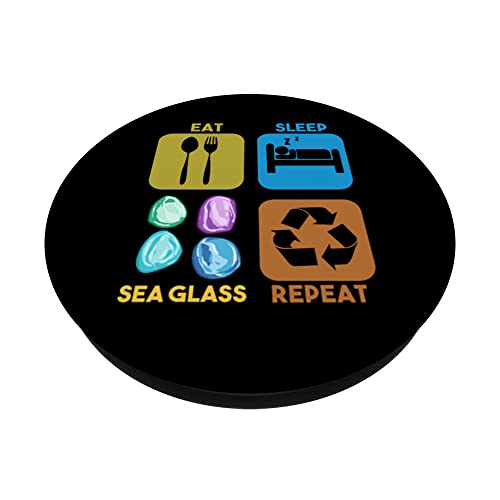 Sea Glass Collecting Beach Glass Quotes Beachcombing PopSockets Swappable PopGrip, Black - Image 2