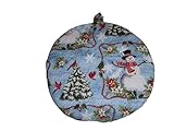 Christmas Pot Holders Snowman on Blue Handmade Heat Resistant Double Insulated Quilted Hot Pads 9 Inches Round