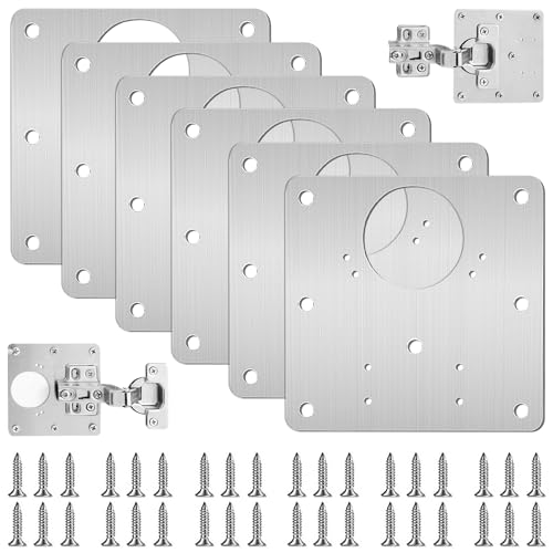 OioTuyi Scharnier-Reparaturplatten für Schränke, Schränke und Küchentüren, Edelstahl, inklusive maßgeschneiderten Schrauben für schnelle Befestigung, einfache Installation, 6 Stück