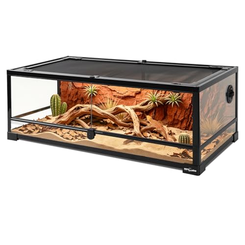 REPTI ZOO Full Glass 35 Gallon Reptile Tank, Front Opening Wide & Low Reptile Terrarium 36' x 18'x 12' for Lizard Gecko Tortoise Snake, Top Screen Ventilation & Anti Escape Lid