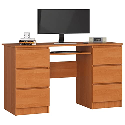 Schreibtisch Klein mit Schubladen | Office Desk | Computertisch | Bürotisch mit Tastaturablage | Holz Deko | B135 x H77 x T50 cm, 60 kg