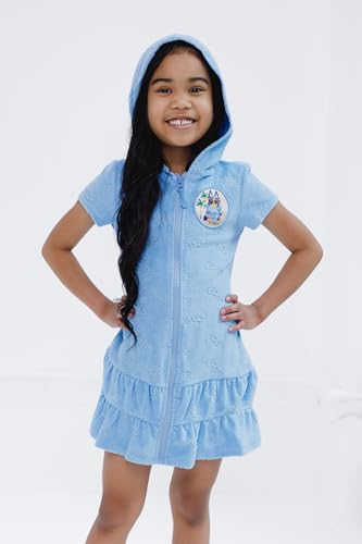 Bluey Girls Loop Terry Cloth Hooded Zip Up Swim Cover Up Toddler to Big Kid Sizes (2T - 10-12)2
