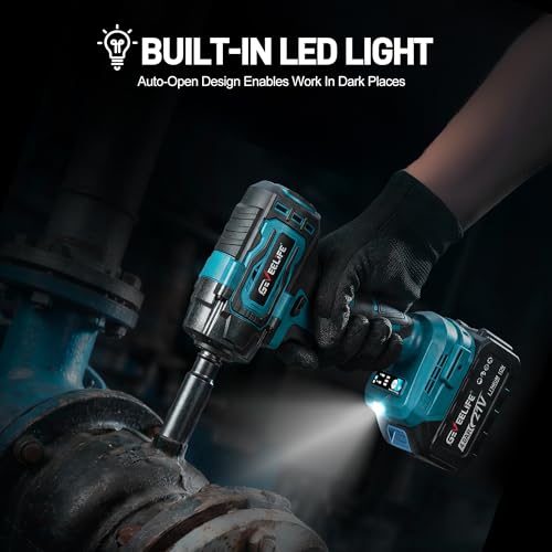 GEVEELIFE Impact Wrench 520Ft-lbs(700N.m) Brushless, 1/2 Impact Gun with 2x4.0Ah Battery, Cordless Impact Wrench, 6 Sockets, 8 Drill Bits, 3300RPM Power Electric Impact Driver for Car/DIY Furniture