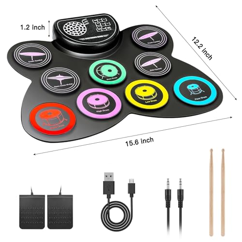 Miniatura 7 de Anpro Batería Electrónica, Bateria Musical Con 9 Almohadillas De Batería Altavoz Estéreo Incorporado Para Niños Y Principiantes