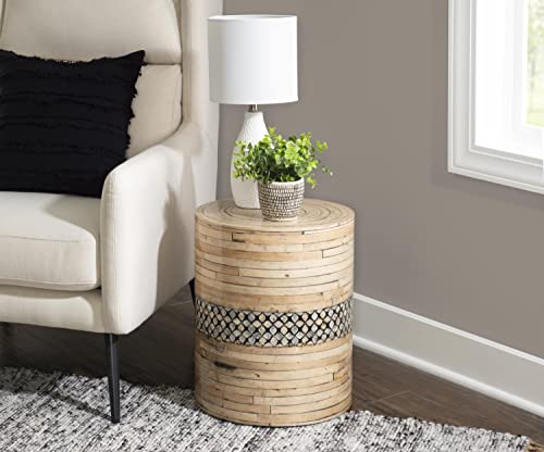 Linon Prine Bamboo Drum Table With Natural Black Pr1110Nat01U #TOP2