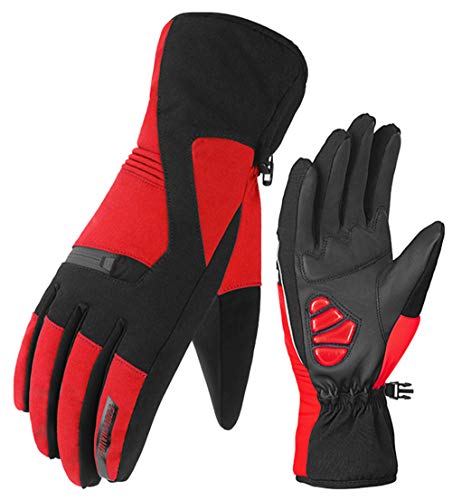 Gants D'extérieur Allongés Peluche, Hommes Femmes écran Tactile étanche Sport Antidérapant, Montagne, Vélo Route, Absorption des Chocs Ski (XL,Red) Cover