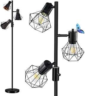 Stepless Dimmable Industrial LED Floor Lamp, 3-light Adjustable Farmhouse Floor Lamps with 3 x 8W 800LM Bulbs, Rustic Standing Tree Lamp Room Decor with Eye-caring Lampshade for Living Room Bedroom