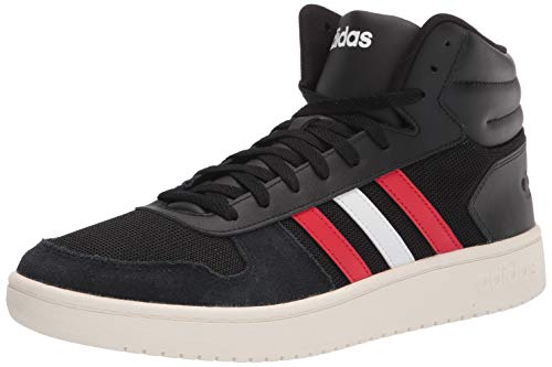 adidas Men's Hoops 2.0 Mid Basketball Shoe, Black/Vivid Red/White, 10.5