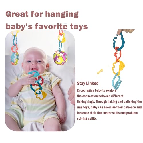 Image of Baby Links Rings Toys for Car Seat Stroller 24 PCS Animal Connecting Chain Rings Early Learning Toys for Toddlers