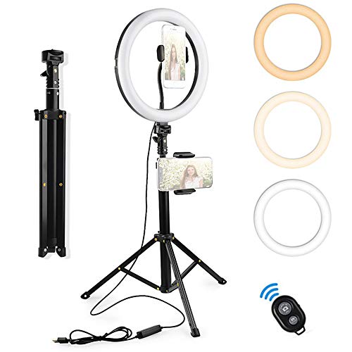 Ring Light with Stand ,JINSE 10" Selfie Ring Light with 51"Tripod and 2 Phone Holders for Phone ,2rd Generation Eye-Caring Lighting for Video Recording/Makeup/TikTok/Live Streaming/Zoom Meetings