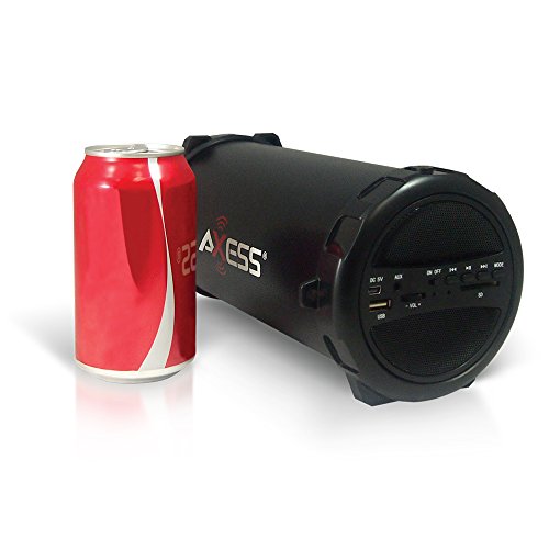 AXESS SPBT1031 Portable Bluetooth Indoor/Outdoor 2.1 Hi-Fi Cylinder Loud Speaker with Built-In 3" Sub and SD Card, USB, AUX Inputs in Black