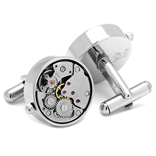 Ox And Bull Men's Watch Movement Cufflinks (Silver-Tone) #TOP1