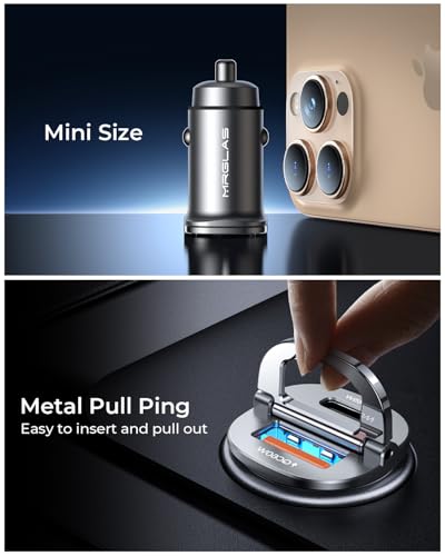 Image of MRGLAS 125W USB C Car Charger, [Mini & Metal] USB C Car Charger Adapter Fast Charging PD65W & QC60W Dual Port Type C Cigarette Lighter USB Charger for iPhone 16 15 Pro Max S25 MacBook-Silver Gray