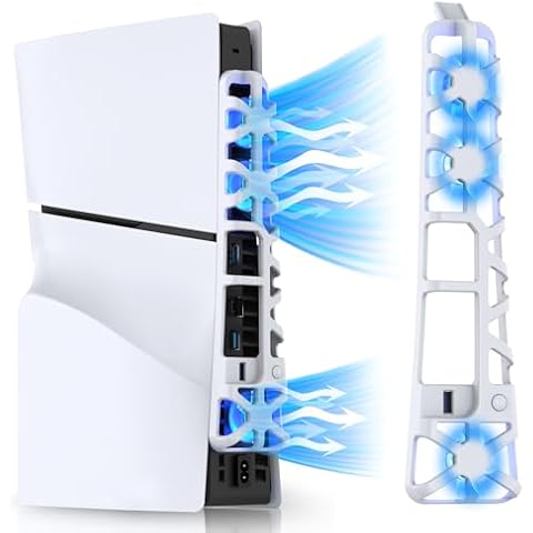 Dobe PS5 Slim Cooling Fan [Auto On/Off] with LED Light, Accessories for Playstation 5 Slim Disc and Digital Editions, Quiet Cooling System, Compatible with Horizontal Stand For Gaming Console Cover