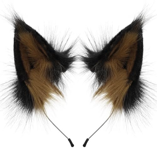 CROOOLTRRY Fluffy Fox Anime Ears Cat Hairband Wolf Headband For Cosplay Costume Halloween (Ear32-Blackbrown)