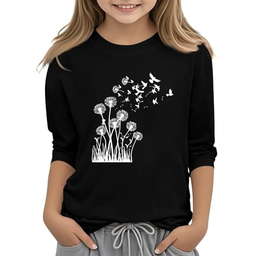 Kids Girls T Shirt 3/4 Length Sleeve Tops Crew Neck Shirt Casual Athletic Tops Cute Patterned Graphic - Main Image
