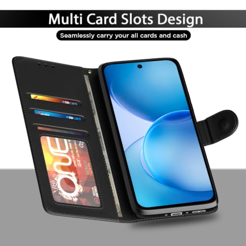 Image of Pikkme Flip Cover for Oppo Reno 16c 5G Leather Finish | Inside TPU with Card Pockets | Wallet Stand and Shock Proof | Complete Protection Flip Case (Black)