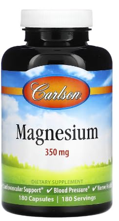 Vitamínicos, Carlson, Magnesio, 350 mg, 180 Cápsulas